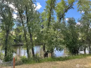 back yard view of river from deck