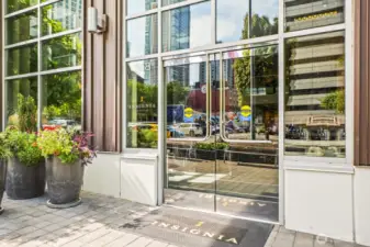 Modern and inviting entrance to the luxurious Insignia Towers.