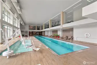 Indoor lap pool, hot tub, spa, sauna, steam room, and locker facilities.