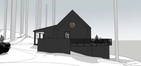 Concept rendering of modern lakeside home design by Atticus Design.