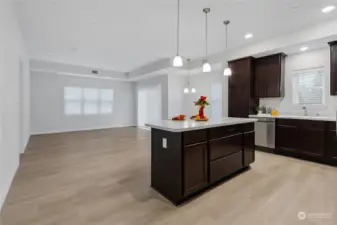 Shows Kitchen & Living Area