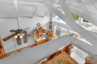 From the balcony of the next level looking over the Kitchen and family room.