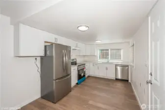 Modern kitchen equipped with stylish stainless steel appliances for a clean, contemporary look.
