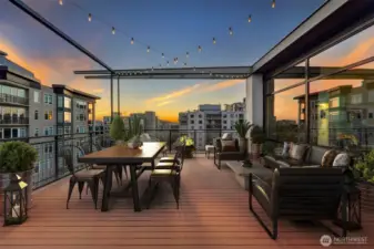 The deck is supplied with electrical outlets, water and natural gas. Virtually staged.