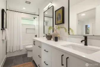 The Jack-n'-Jill bath on the lower level serves both bedrooms on the lower level.