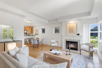 The living room is centered around a cozy gas fireplace for those Northwest winter evenings.