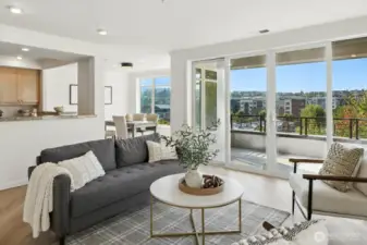 Great room - open floor plan with covered balcony