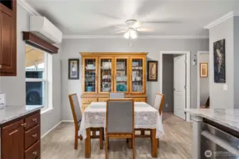 This dining space sits right off the kitchen and is perfect for entertaining, whether it’s everyday meals or gathering with friends.