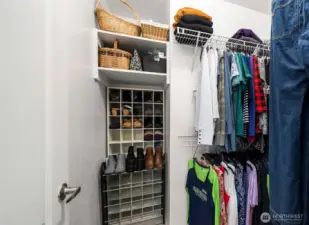 The walk-in closet provides generous storage and easy organization, keeping everything neatly in its place.
