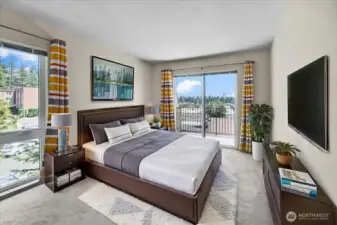 Virtually staged primary bedroom