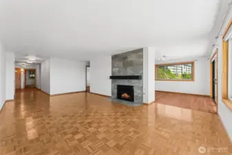 Spacious living room with gas fireplace