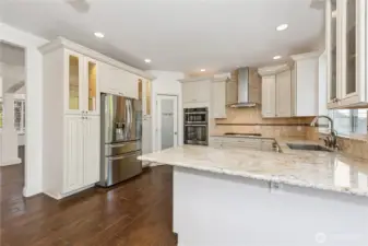 Abundant accent lighting makes this kitchen ideal for entertaining.