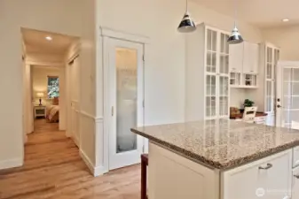 Walk-in Pantry to the right of the hallway. There are two standard sized closets in the hallway that leads to the bedrooms. The washer and dryer were in the closet to the right at one time (now in the utility rooom near garage).