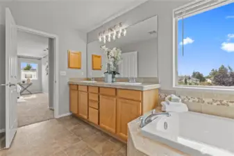 Bright primary 5 piece bathroom.