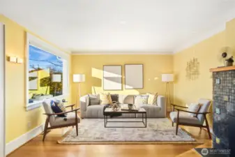 Main floor living room with west facing windows.