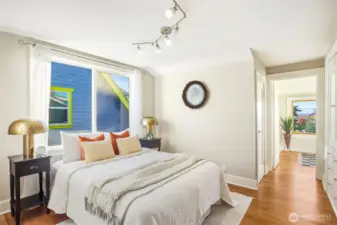 Upper level bedroom with additional office space.