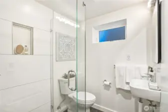 Remodeled lower level bath.