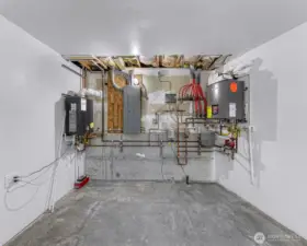 tankless hot water, electrical panel and radiant heating for the enire upstairs floor area.