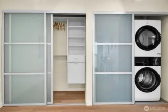 Impressive closet systems are in both bedrooms + the entryway.