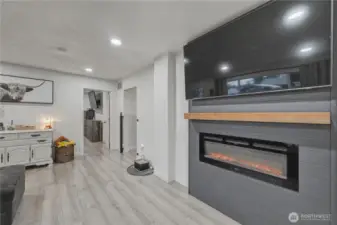 Cozy electric fireplace.