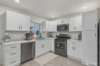 Kitchen open to dining area.