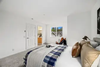 Upstairs bedroom is connected to a full bathroom.