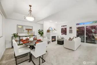 Main floor boasts a large and open dining room, kitchen and living room.