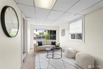 A view of a matching picture window from the back of the family room