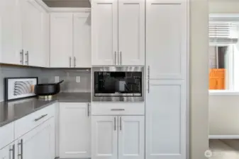 Built in microwave. Lots of cabinet storage.