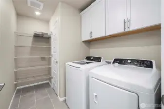 Utility/laundry room. HVAC closet and linen shelves. With built in uppers. Wash & Dryer to convey.