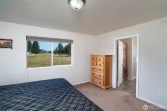 Primary bedroom looking toward en-suite bath. Wonderful views from every window!