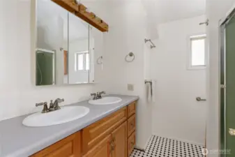 Bath with dual sink vanity.