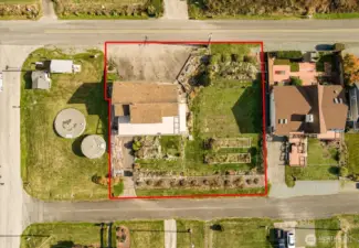 Aerial outlining the property with 2 lots.