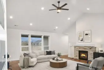 Virtually Staged. The moment you walk through the front door, you’ll fall in love with the vaulted ceilings, cozy gas fireplace, and light-filled spaces, all freshly painted throughout. It’s bright, welcoming, and instantly feels like home.