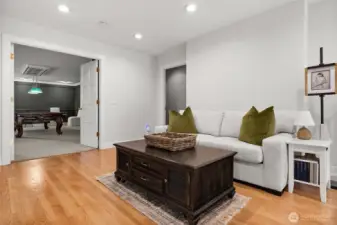 A nice loft/landing area at the top of the stairs; You can peek into the game room and flex room just to the right.