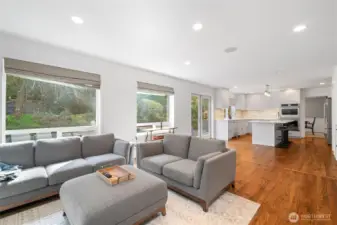Family room with view of the kitchen.
