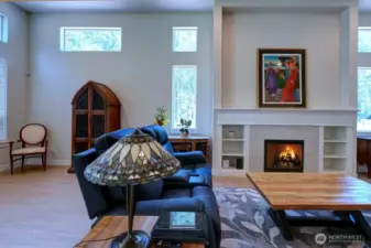 Great Room With Gas Fireplace & Built-Ins & Mantle