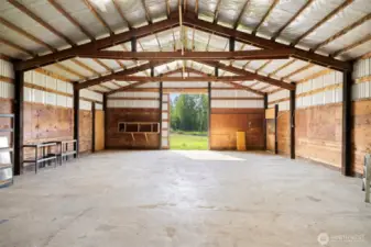 34x50 shop with RV lean to on the side and small hay loft too. Plumbed for a bathroom.