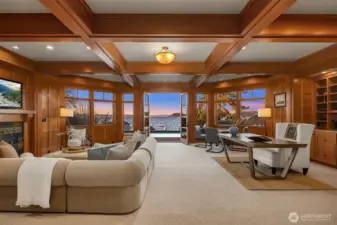 Brilliantly designed lower lake level with huge rec room with office space & built-ins. ~300+ bottle wine cellar just across the hall.