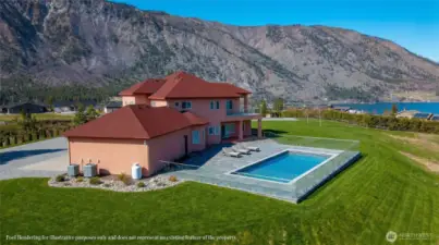 Virtually staged rendering of possible pool location.