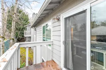 Sliding door and deck lets lots of light into the living room!