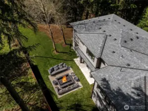 Backyard enhanced grass and photoshopped fire pit area