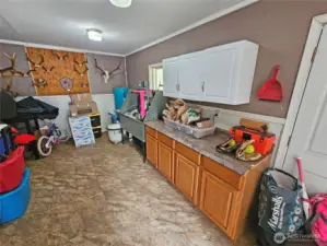 Hobby room with sink in the garage.