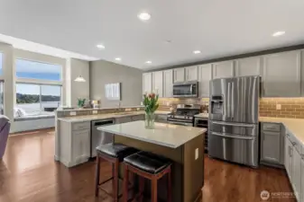 Kitchen with eating space and Quarts Countertops