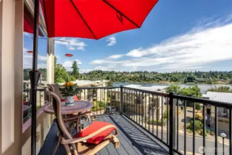 Deck off living room with view of the Sound