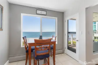 Dining area directly overlooks Boulevard Park and Bellingham Bay