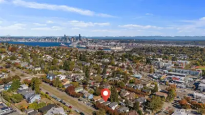 To the northeast, downtown and the Cascades.