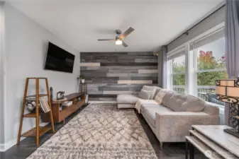 Open concept living is located off the dining