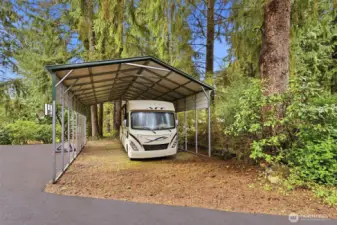 Covered RV parking with electrical hookups