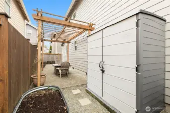 There's also room on the other side of the home (not pictured) for grilling, with a covered blackstone area.